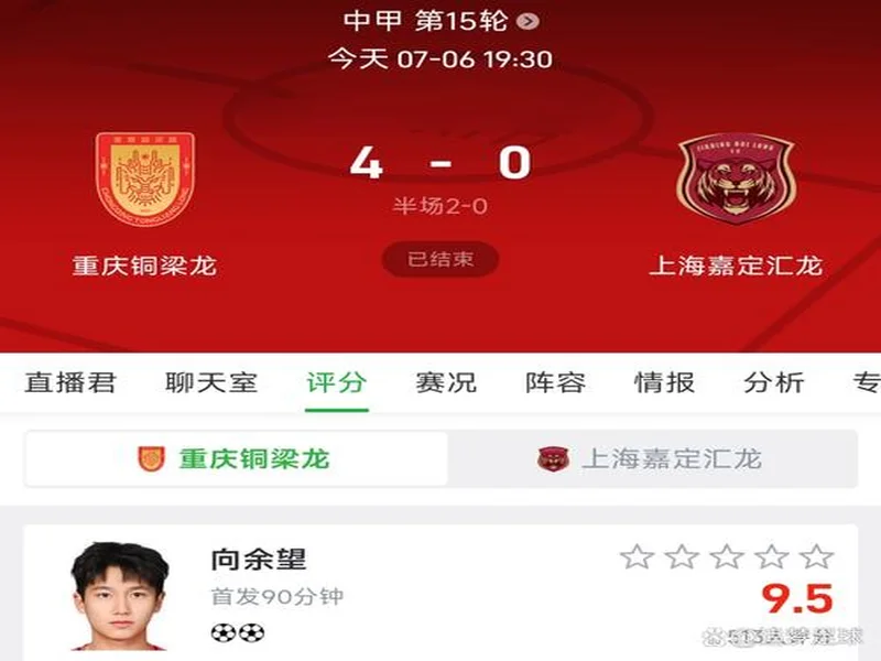 上海嘉定汇龙vs重庆铜梁龙首发：向余望出战，铜梁龙赢球就升超